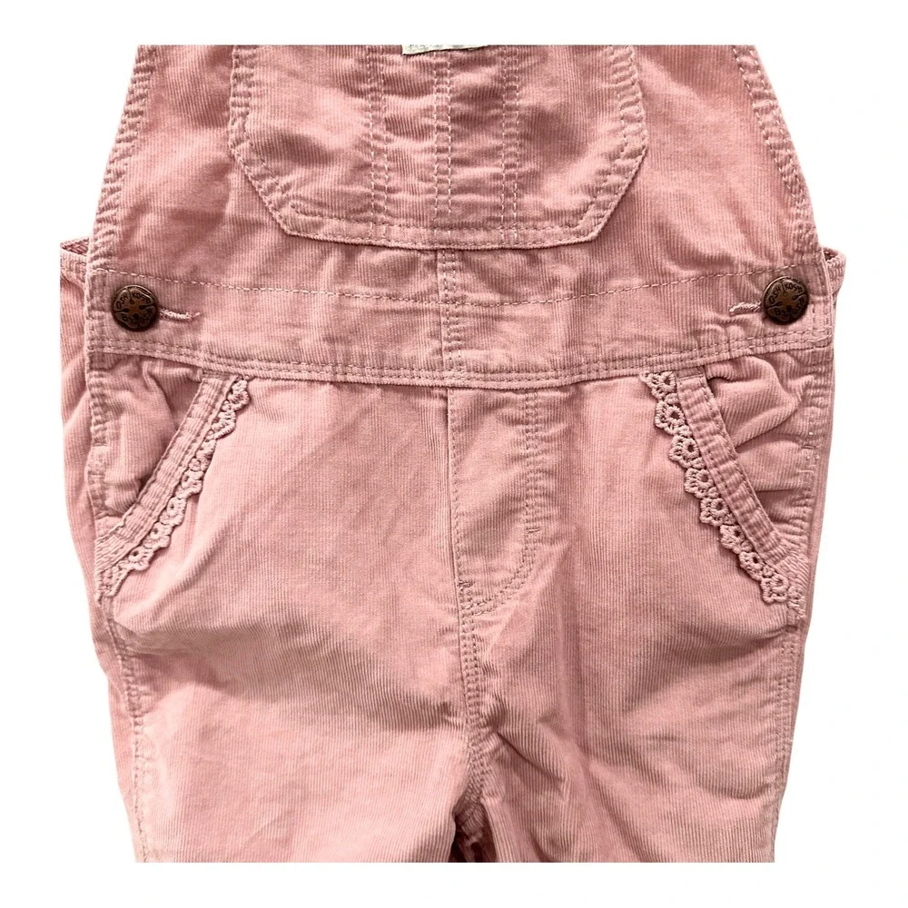OshKosh Bgosh Girls Pink Corduroy Overalls Eyelet Lace Trim Size 3T Cotton